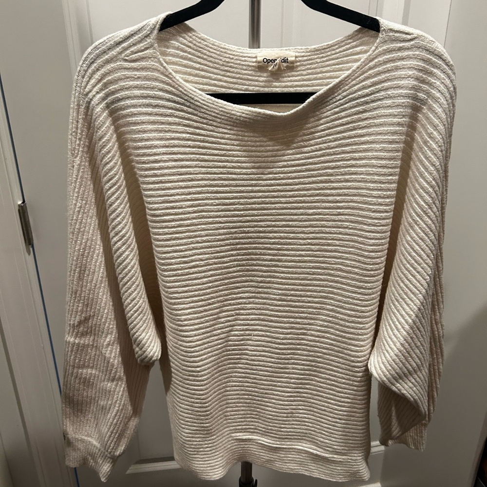 Classic Cream Crew Neck Sweater with Stripes